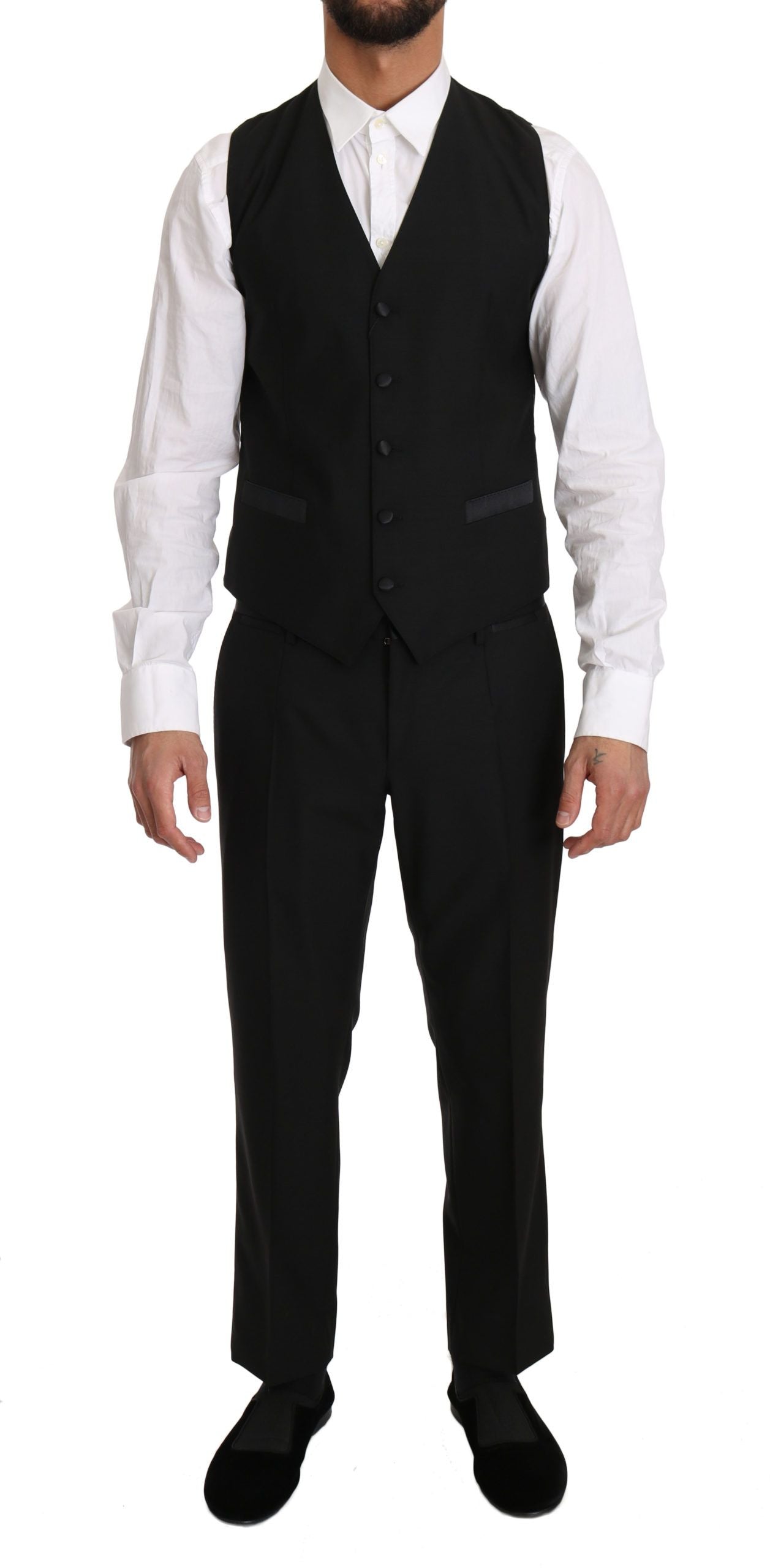 Zwarte wollen jurk met gilet en Gillet-vest