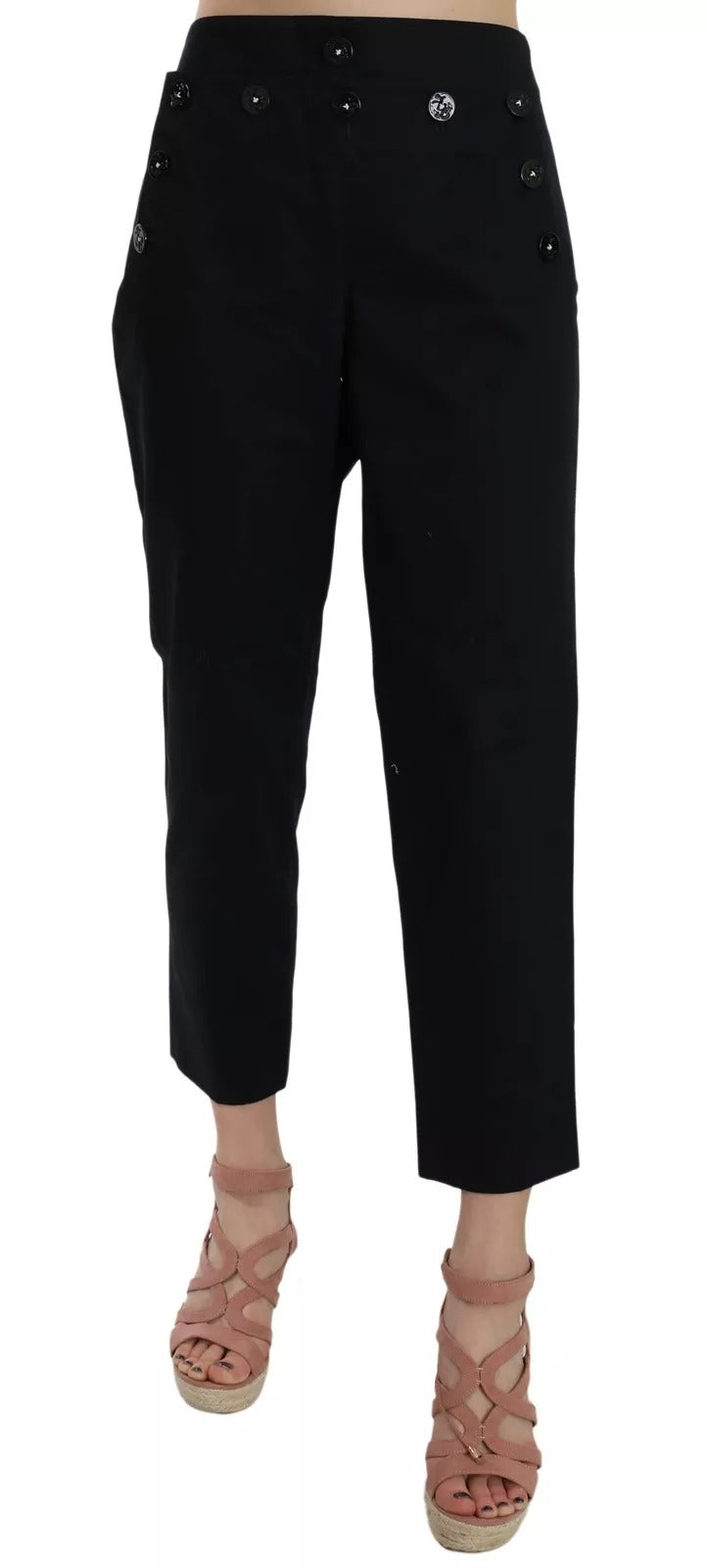 Zwarte cropped broek met knopen aan de voorkant