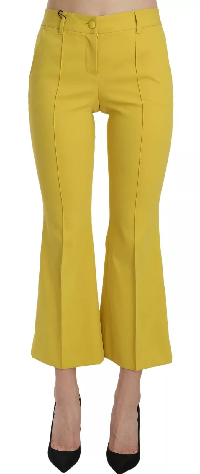 Gele uitlopende bootcut capribroek van katoen