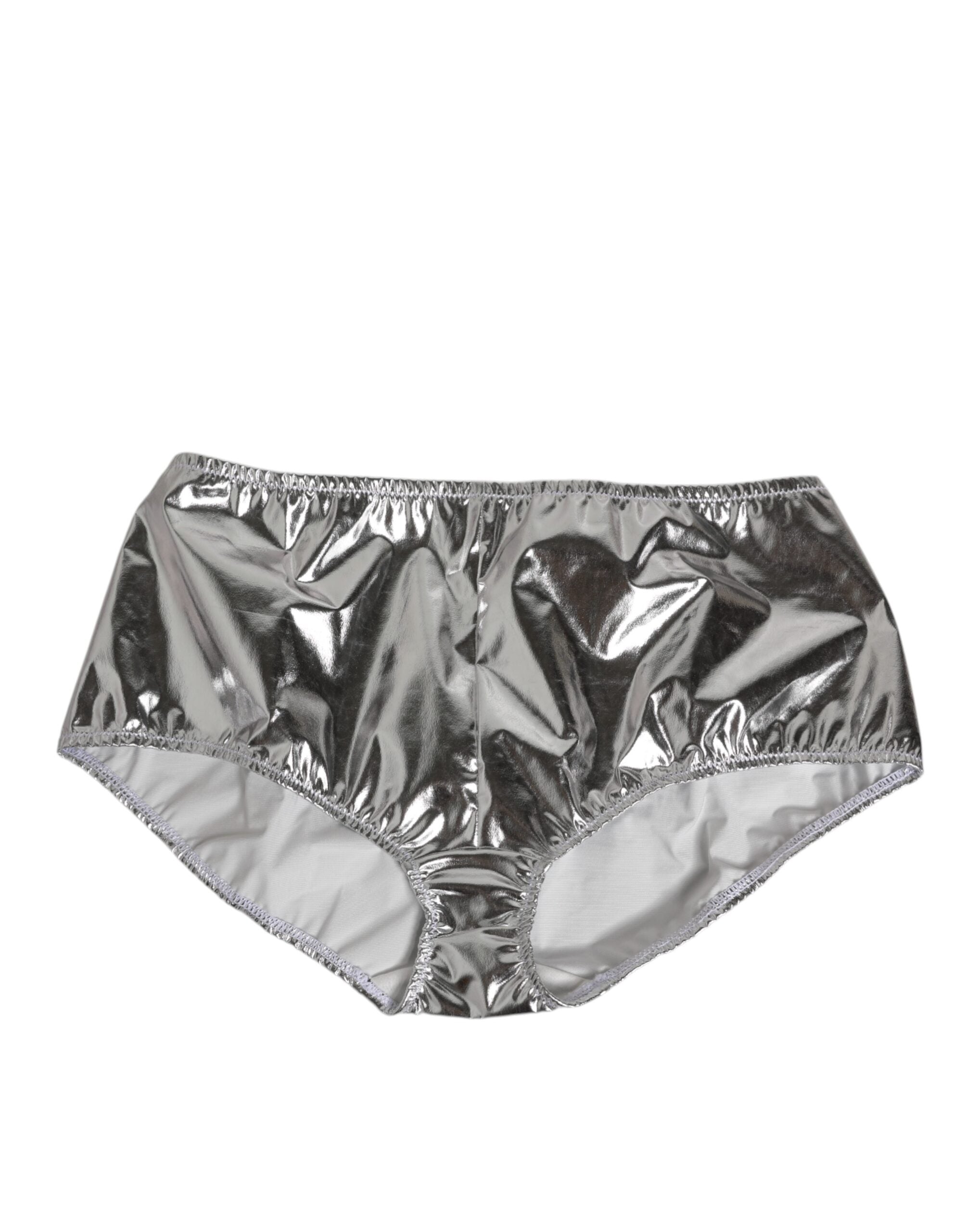 Silver Metallic High Waist Bikini Bottom Women  Underwear