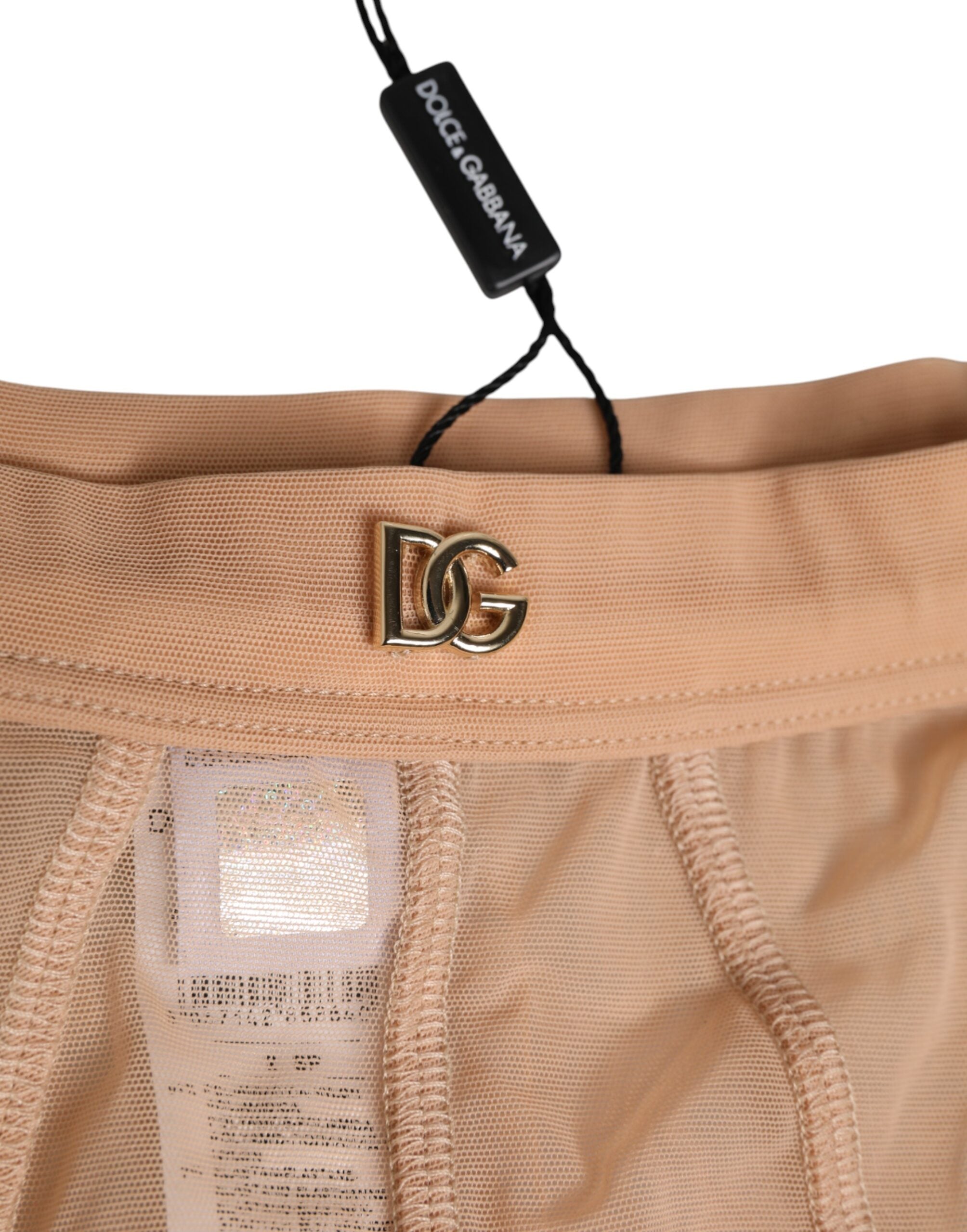 Beige Sheer Mesh High Waist Briefs Underwear