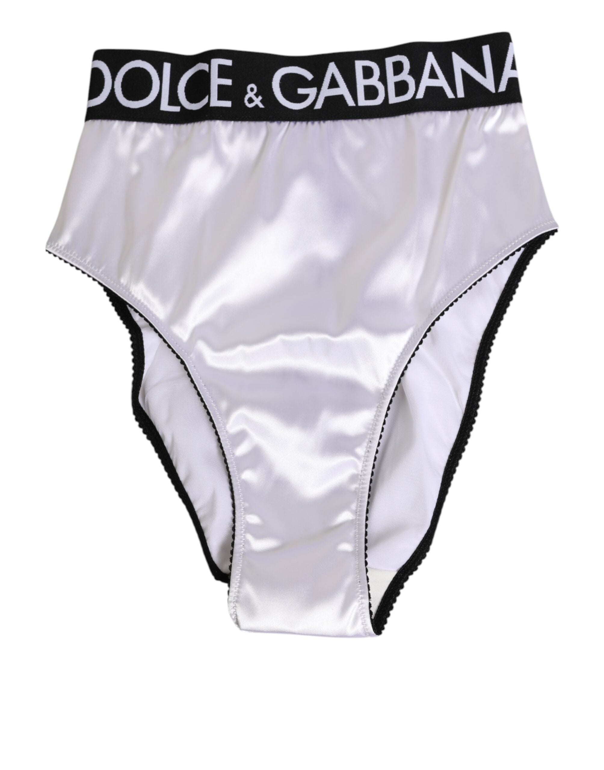 White Satin High-Waist Black Logo Women Underwear