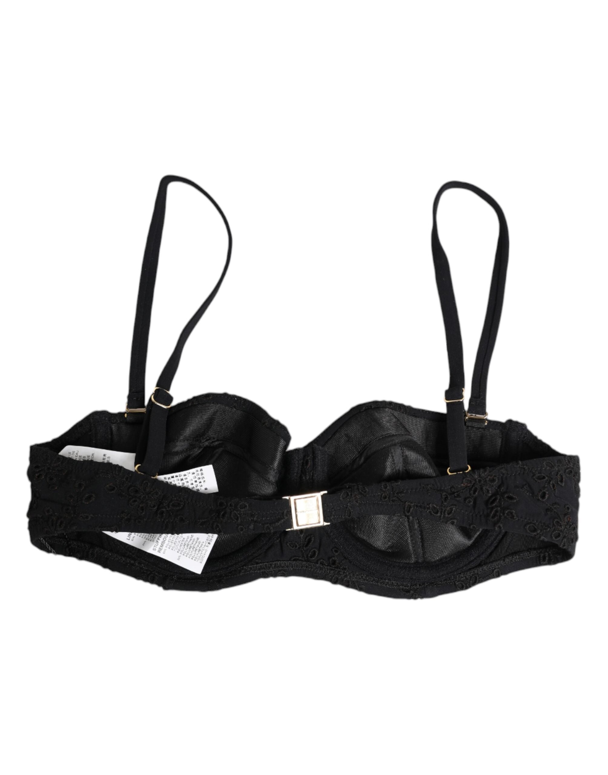 Black Polyester Embroidered Underwire Bra Underwear