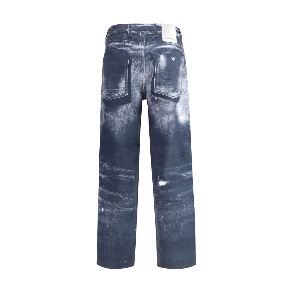 Denim print broek