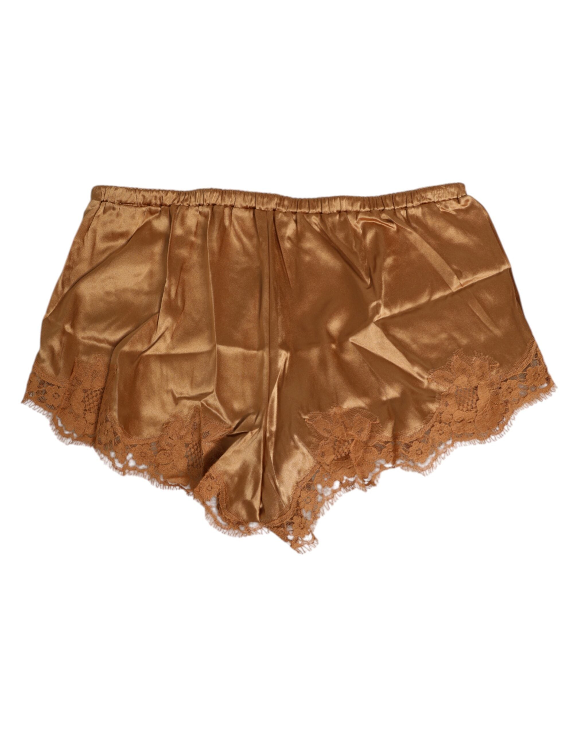 Brown Silk Satin Floral Lace Shorts Underwear