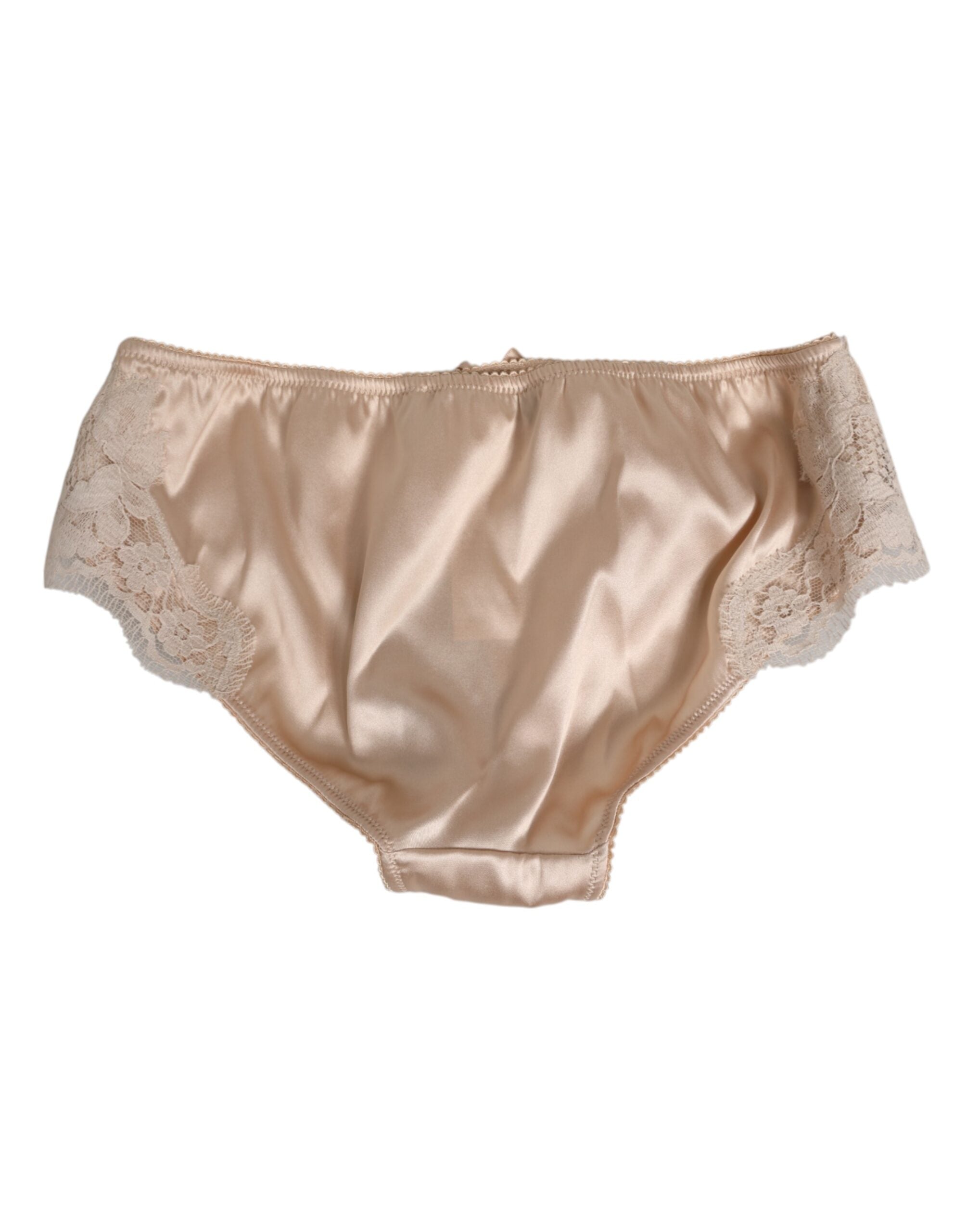 Beige Silk Satin Floral Lace Panty Brief Underwear