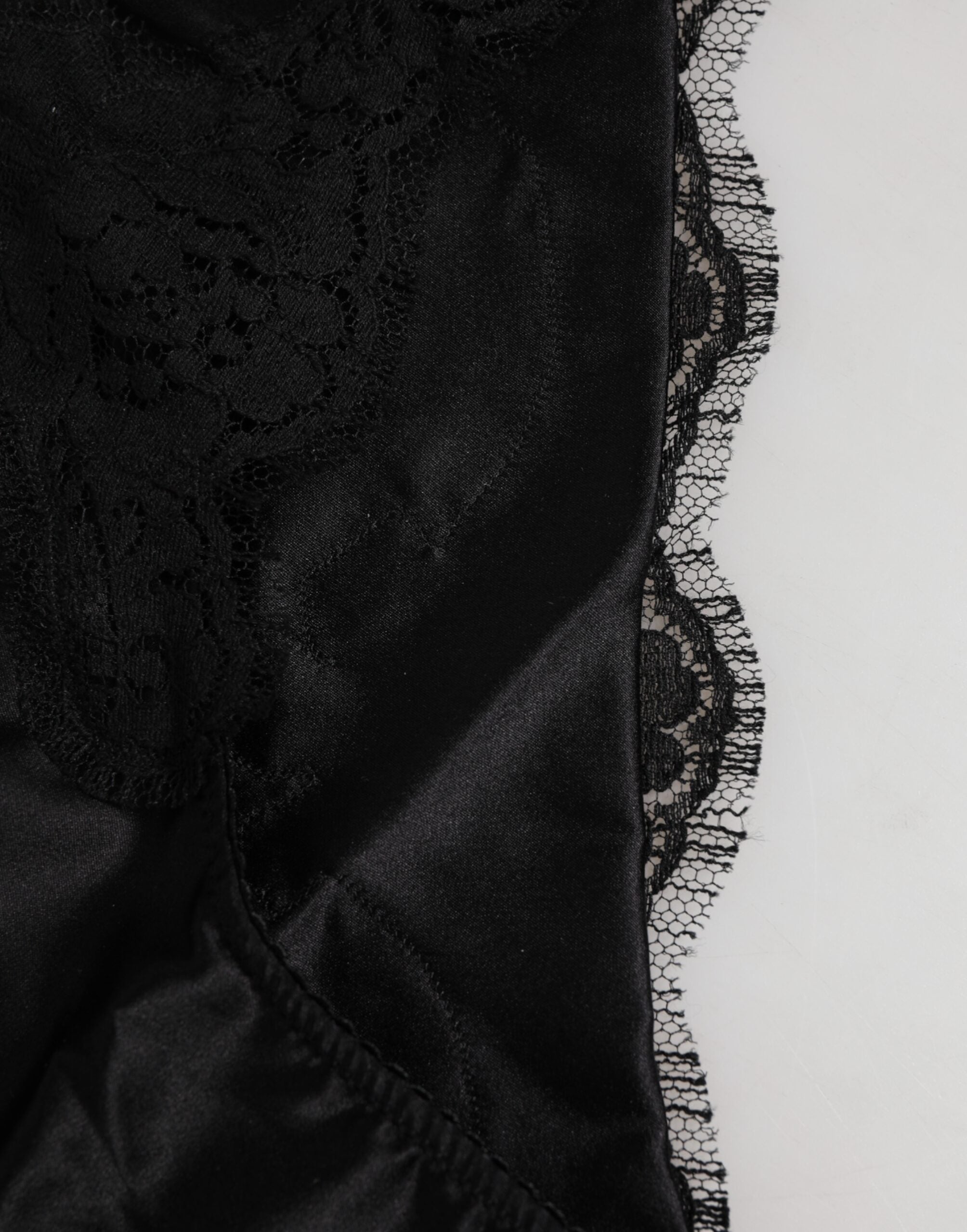 Black Silk Satin Floral Lace Panty Brief Underwear