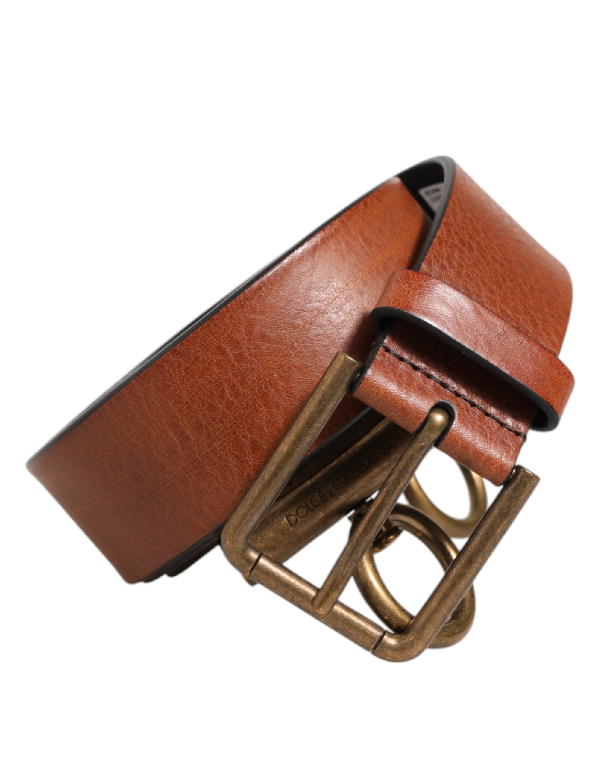 Bruine leren riem met zijringen en messing gesp
