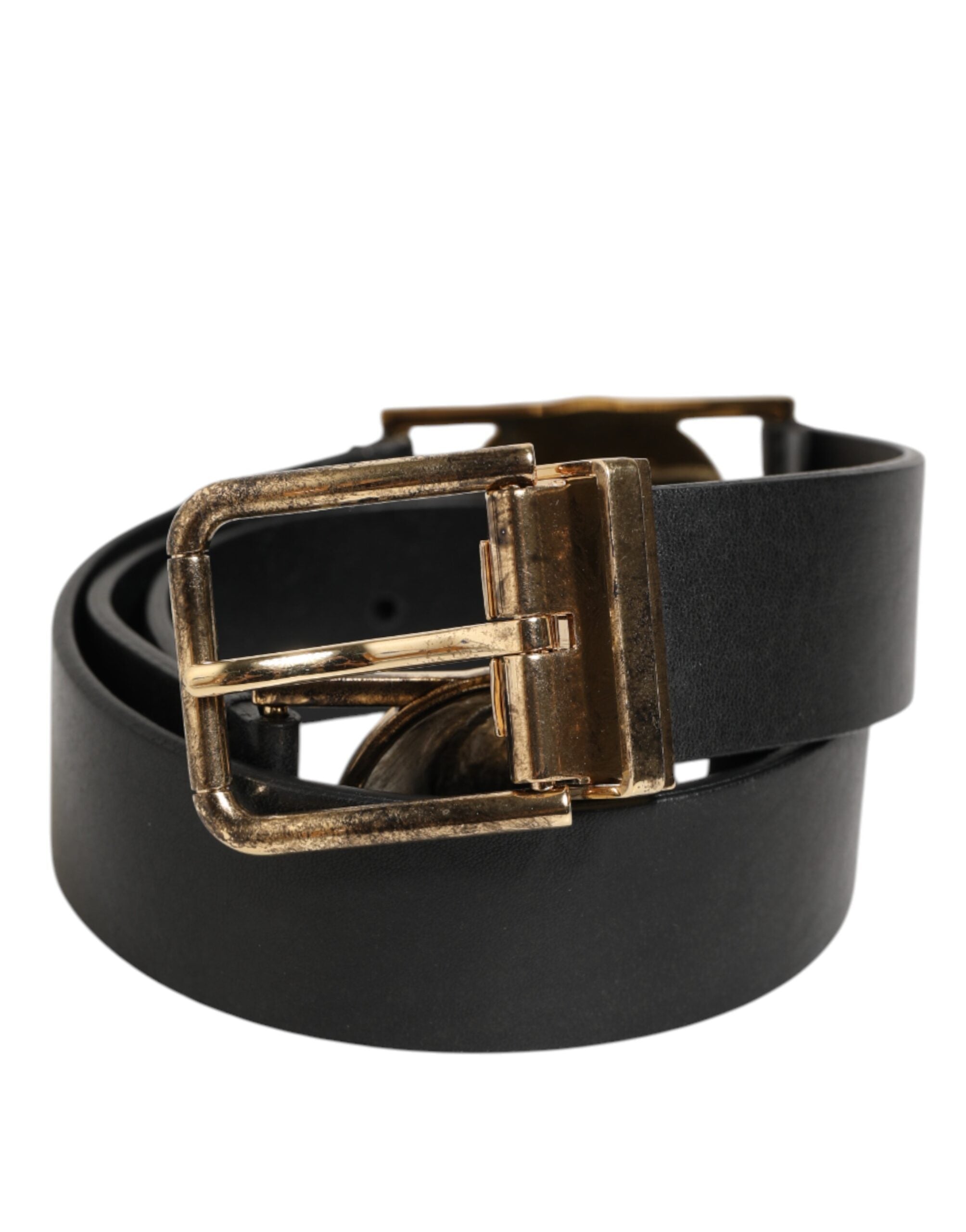 Zwarte leren riem met gouden en zilveren muntgesp