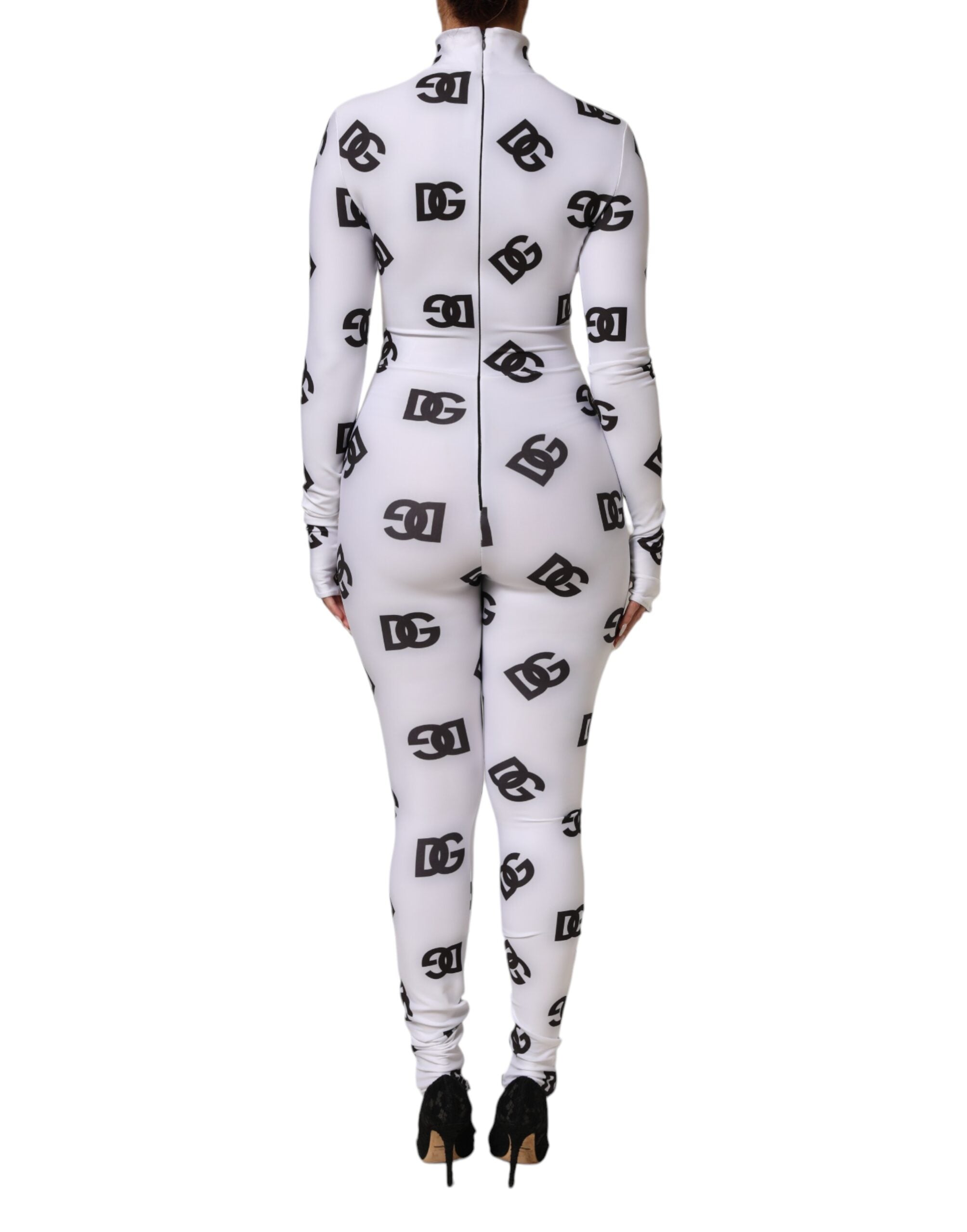 Black White Logo Monogram Long Sleeves Jumpsuit Dress