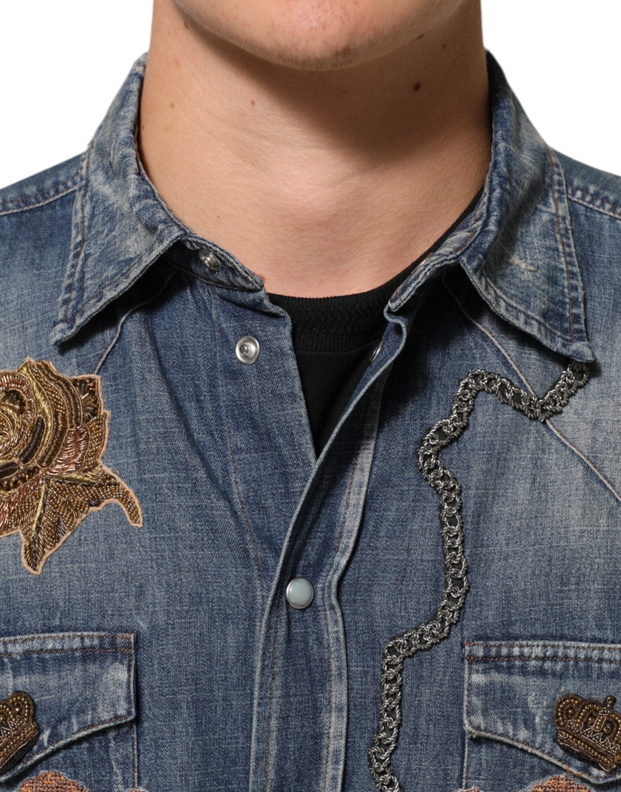 Мъжка риза Blue Angel Patch Denim с копчета
