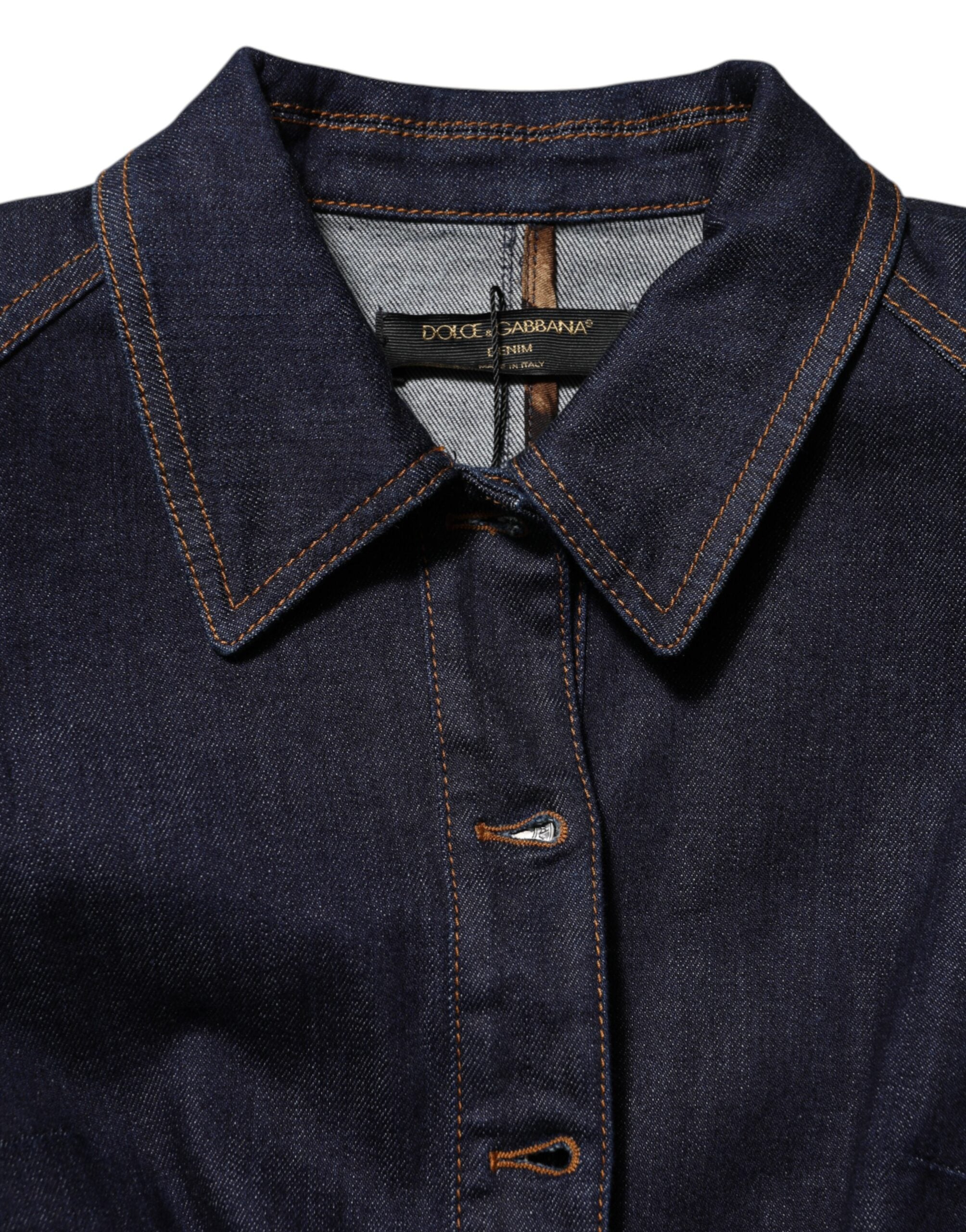 Dark Blue Cotton Collared Denim Coat Jacket