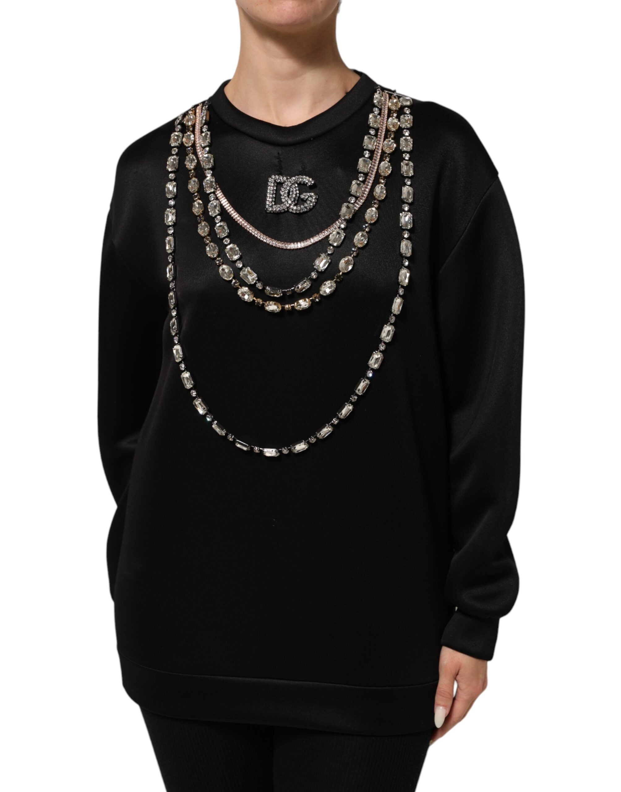 Black Crystal DG Necklace Sweatshirt Sweater