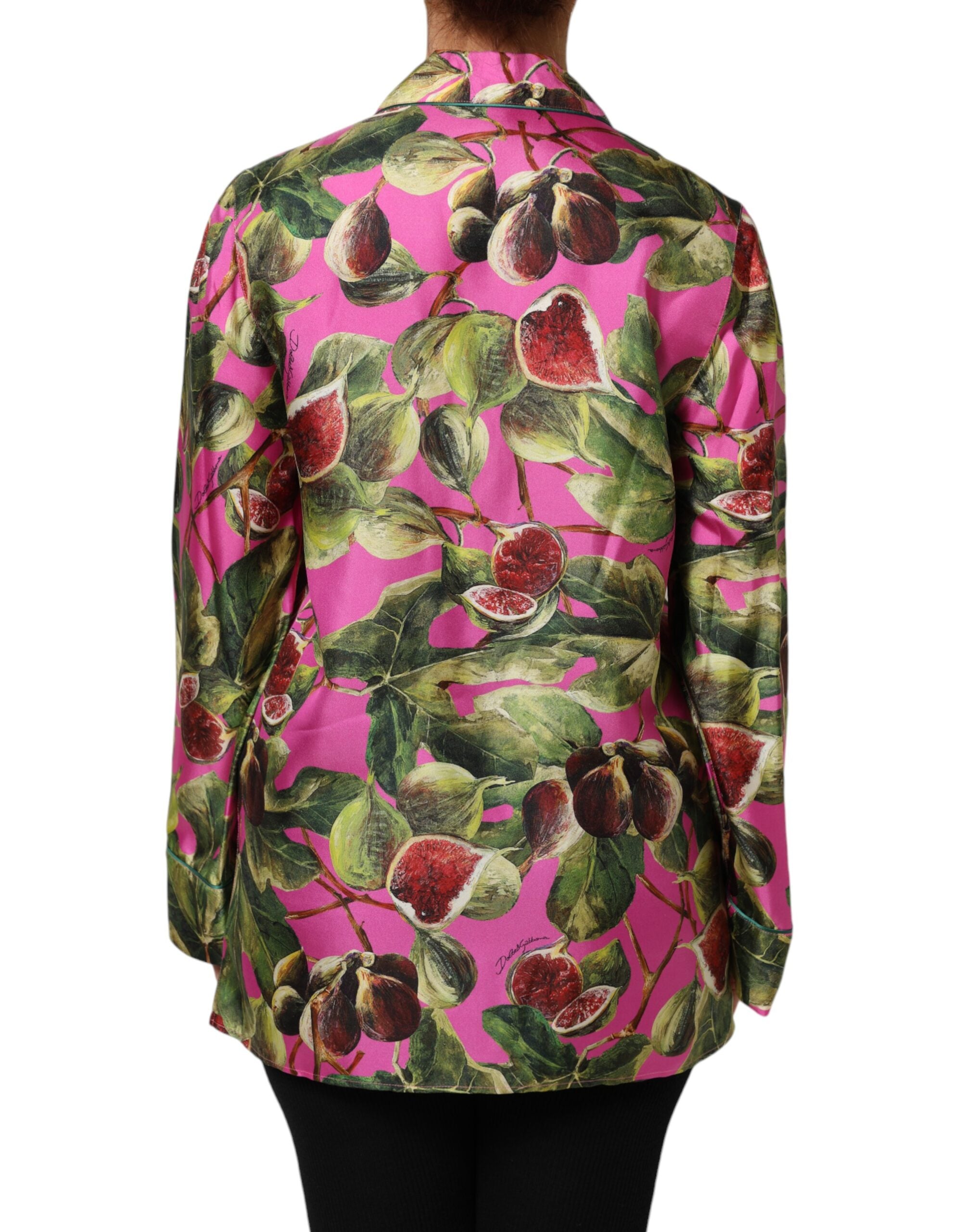 Hot Pink Fig Printed Silk Shirt Blouse Top