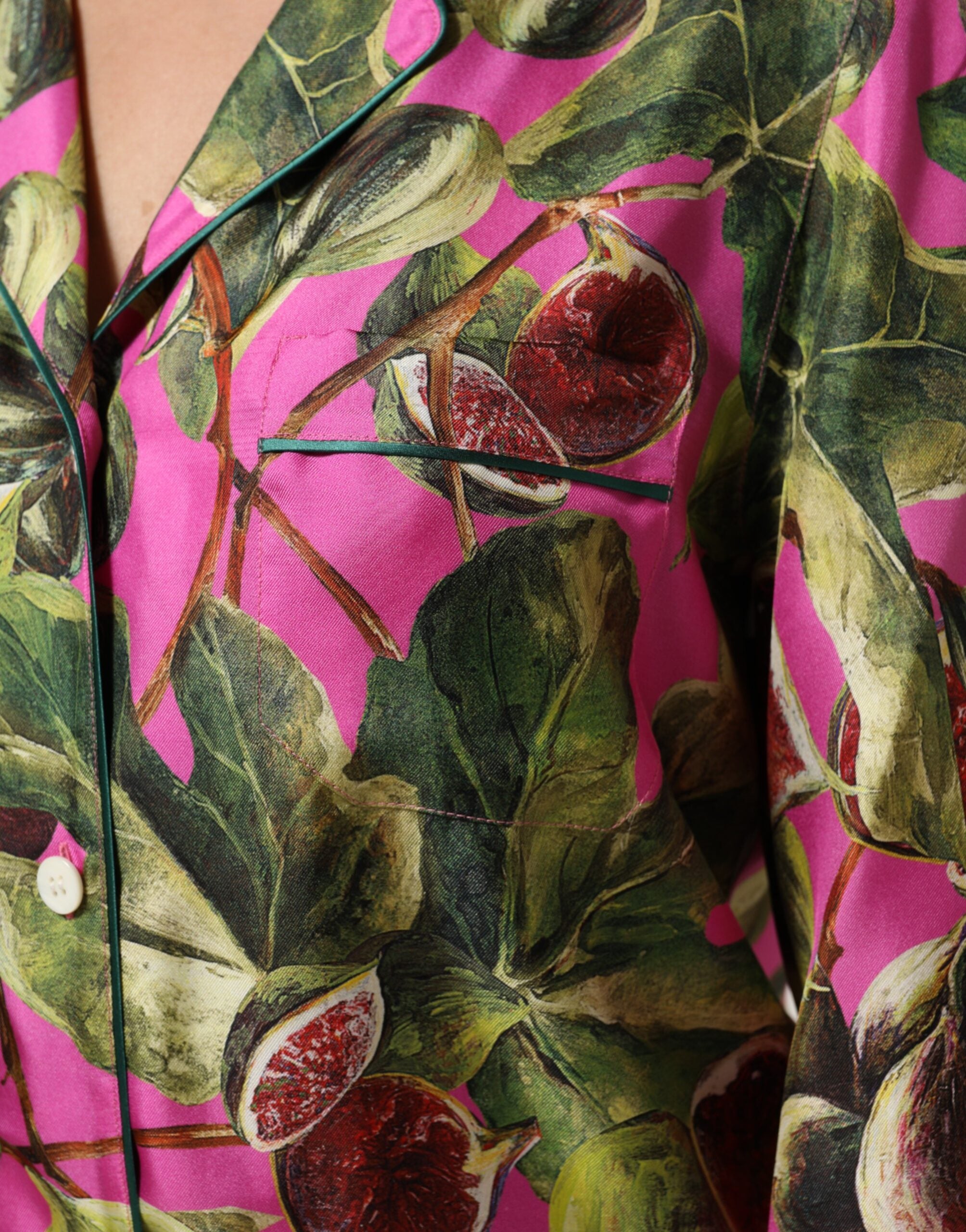 Hot Pink Fig Printed Silk Shirt Blouse Top