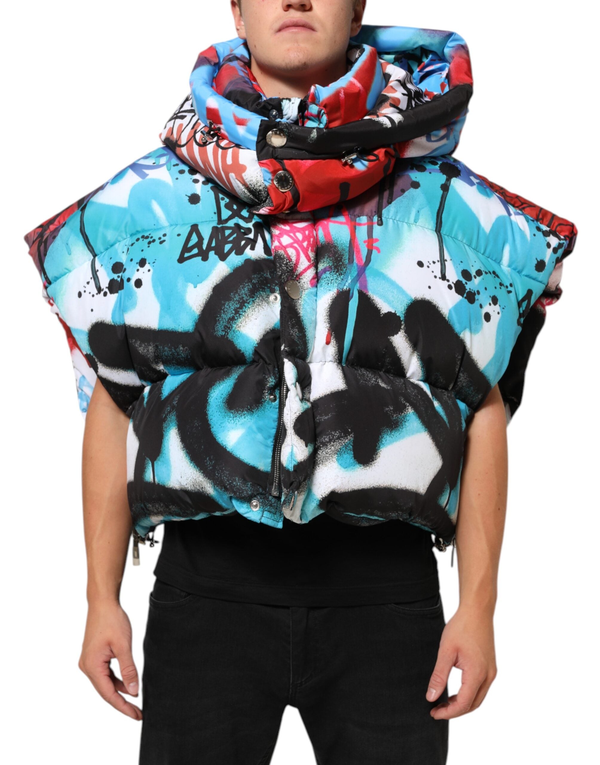 Multicolor Graffiti Hooded Sportswear Vest Jacket