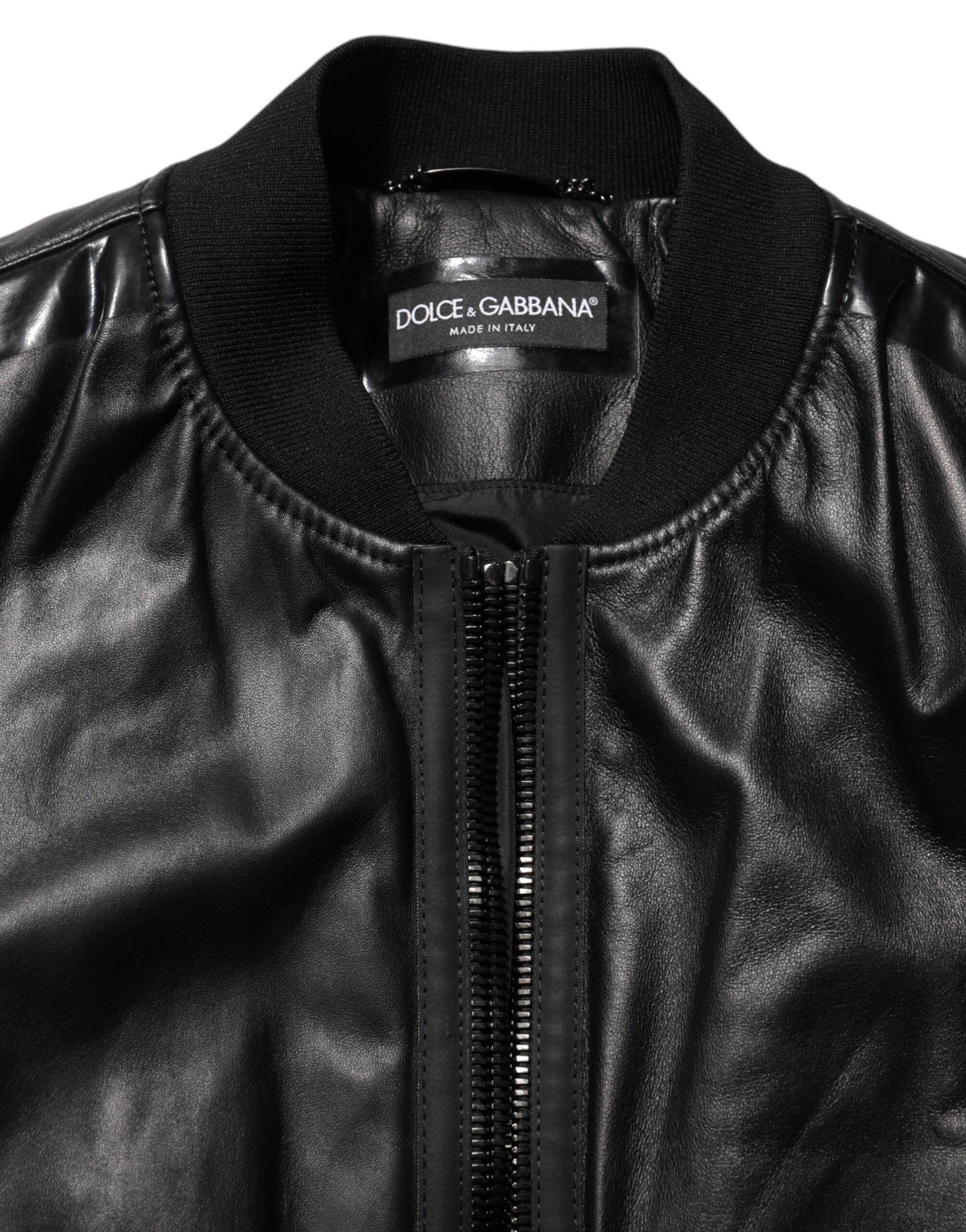 Black Leather Nylon FullZip Blouson Jacket