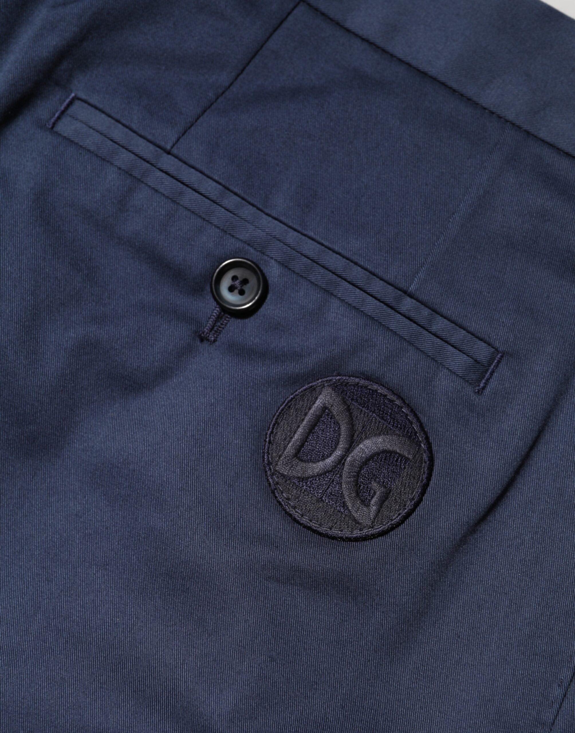 Blue Cotton Stretch Mid Waist Bermuda Shorts