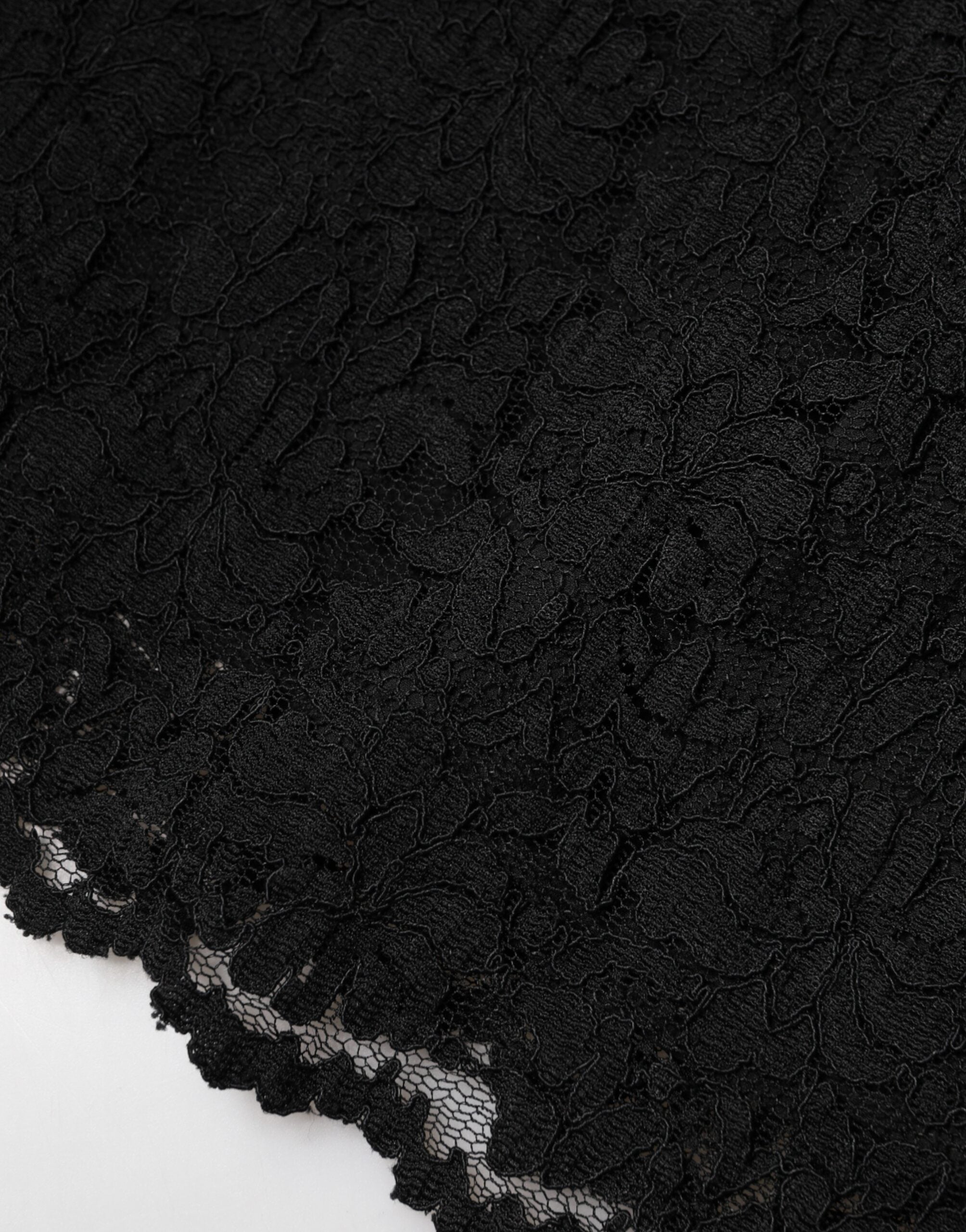 Black Floral Lace Silk Round Neck Blouse Top