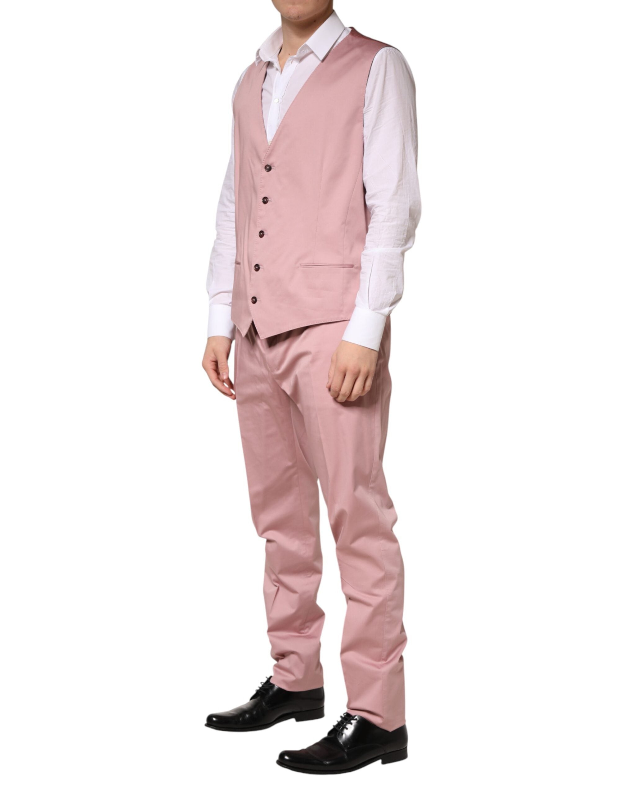 Pink Cotton Single Breasted 3 Piece Suit